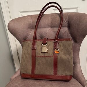 Dooney & Bourke Tan and Burgundy Handbag